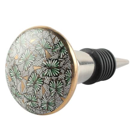 Ceramic Floral Wine Stopper in Green